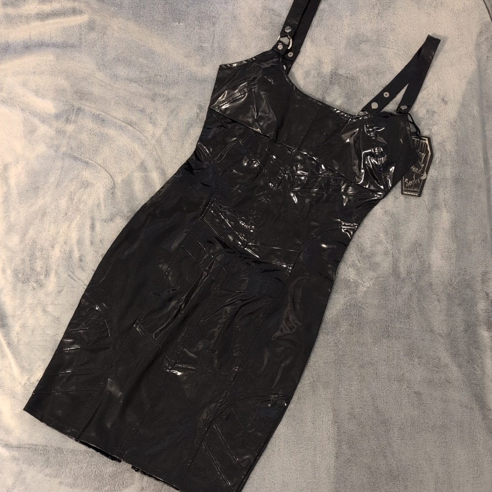 NWT Vintage Living Dead Souls PVC Vinyl Pencil Dress Sz Med
